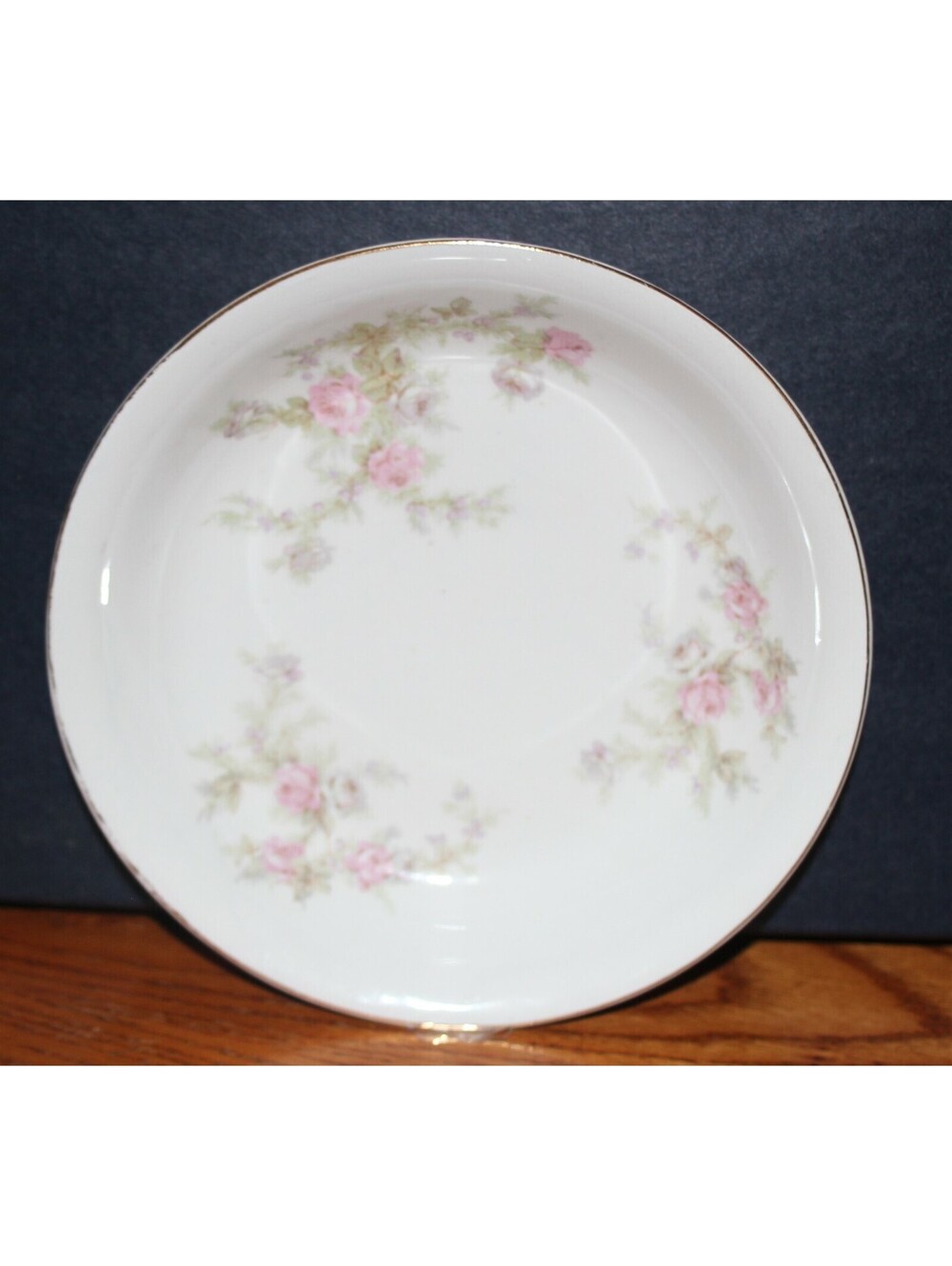 NATIONAL China Set/2 Coupe Bowl*Pink White Roses Floral w/Gold*Salinville OH*VTG